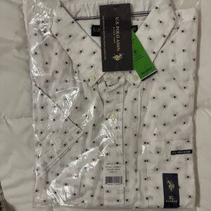 U.S. Polo Assn. White Men's Button Down Shirt with Red Prints